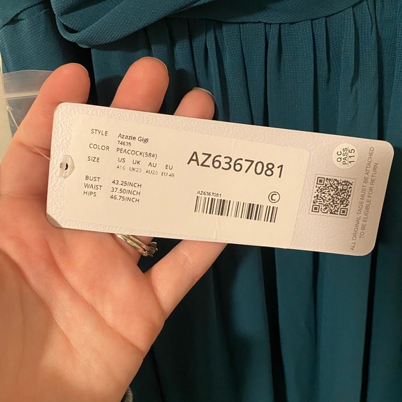 AZAZIE Gigi size A16 NEVER WORN NWT color PEACOCK - Picture 2 of 2